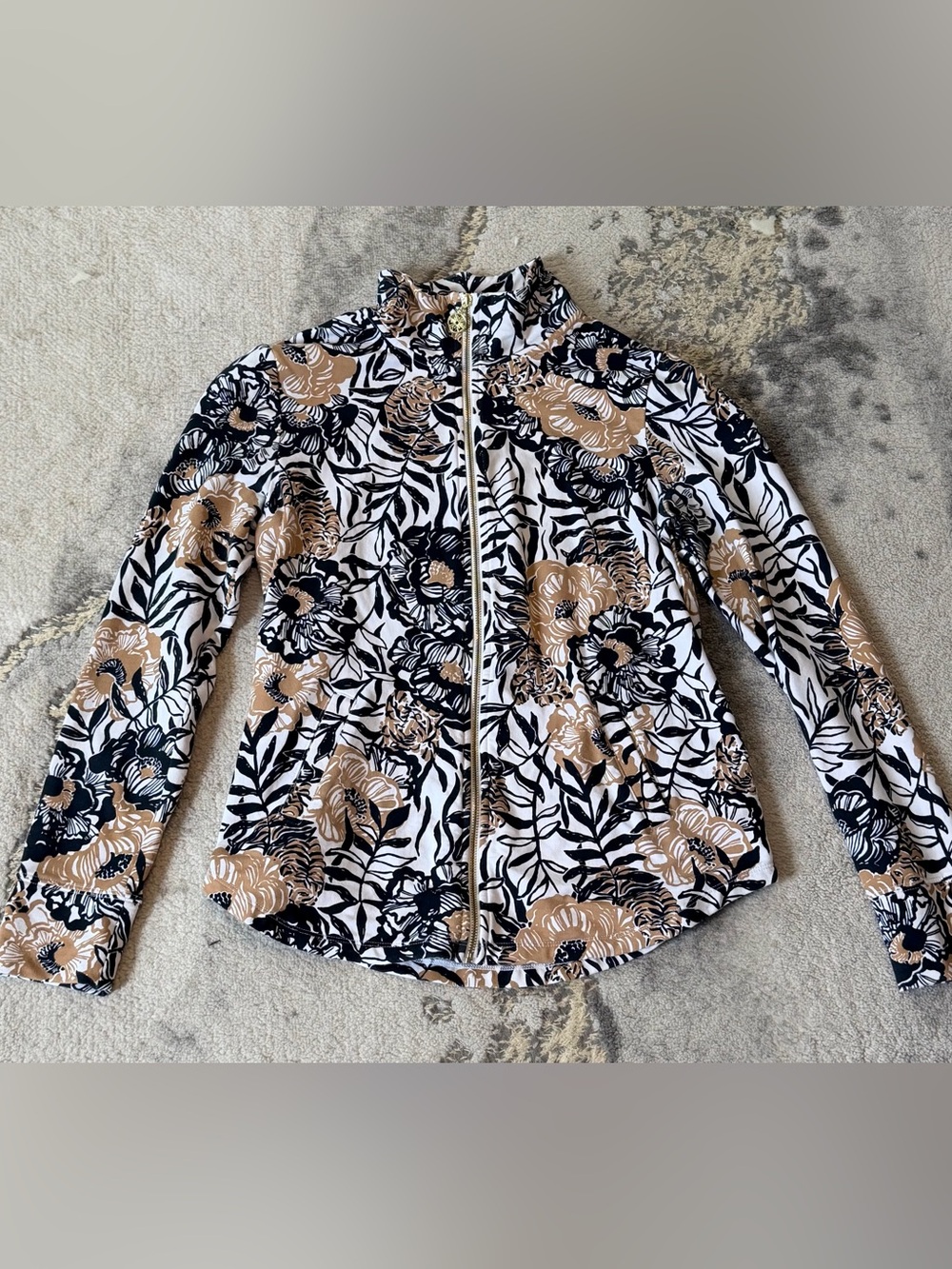 EUC Rare Lilly Pulitzer Leona Zip Jacket Onyx Peony Party 🎈 Size XS